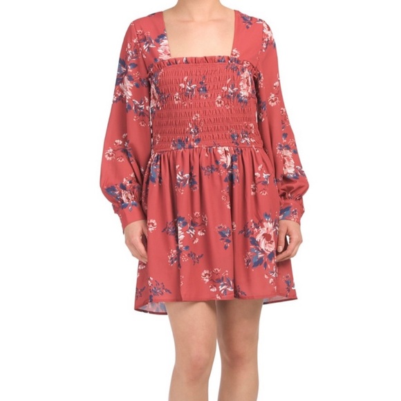 NWT BOHO BABYDOLL RUST FLORAL SWING MINI DRESS - Picture 2 of 9